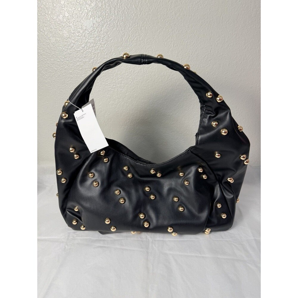 H&M Black Gold Studded Shoulder Bag Slouchy Hobo Purse NWT